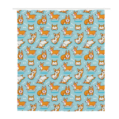 Happy Corgi Pattern Print Polyester Shower Curtain