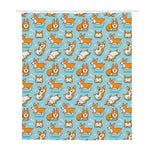 Happy Corgi Pattern Print Polyester Shower Curtain