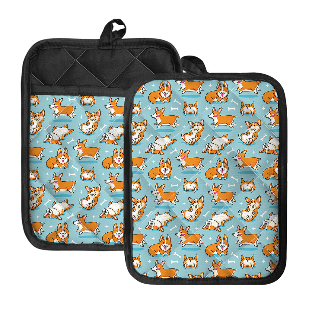 Happy Corgi Pattern Print Pot Holders With Pocket