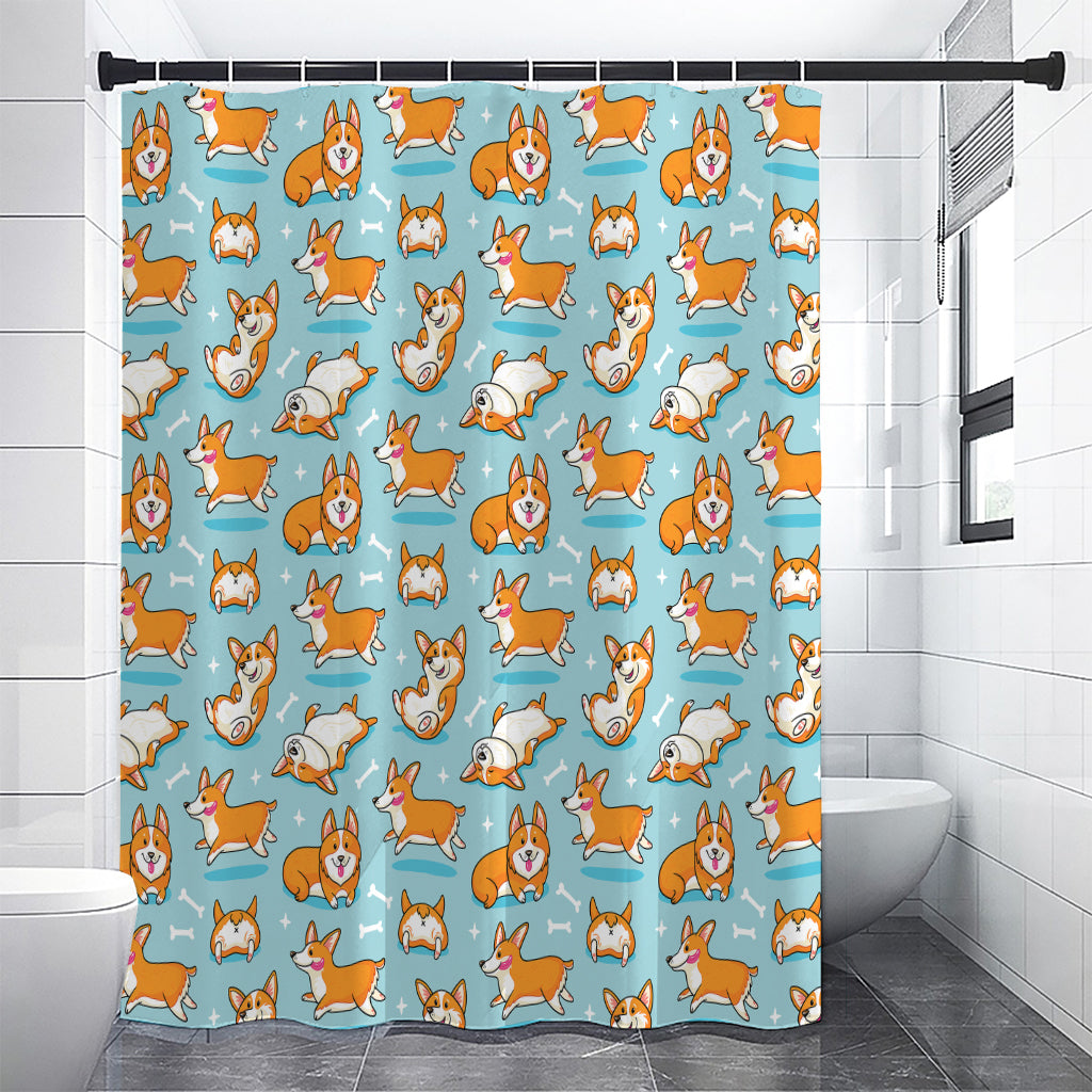 Happy Corgi Pattern Print Premium Shower Curtain