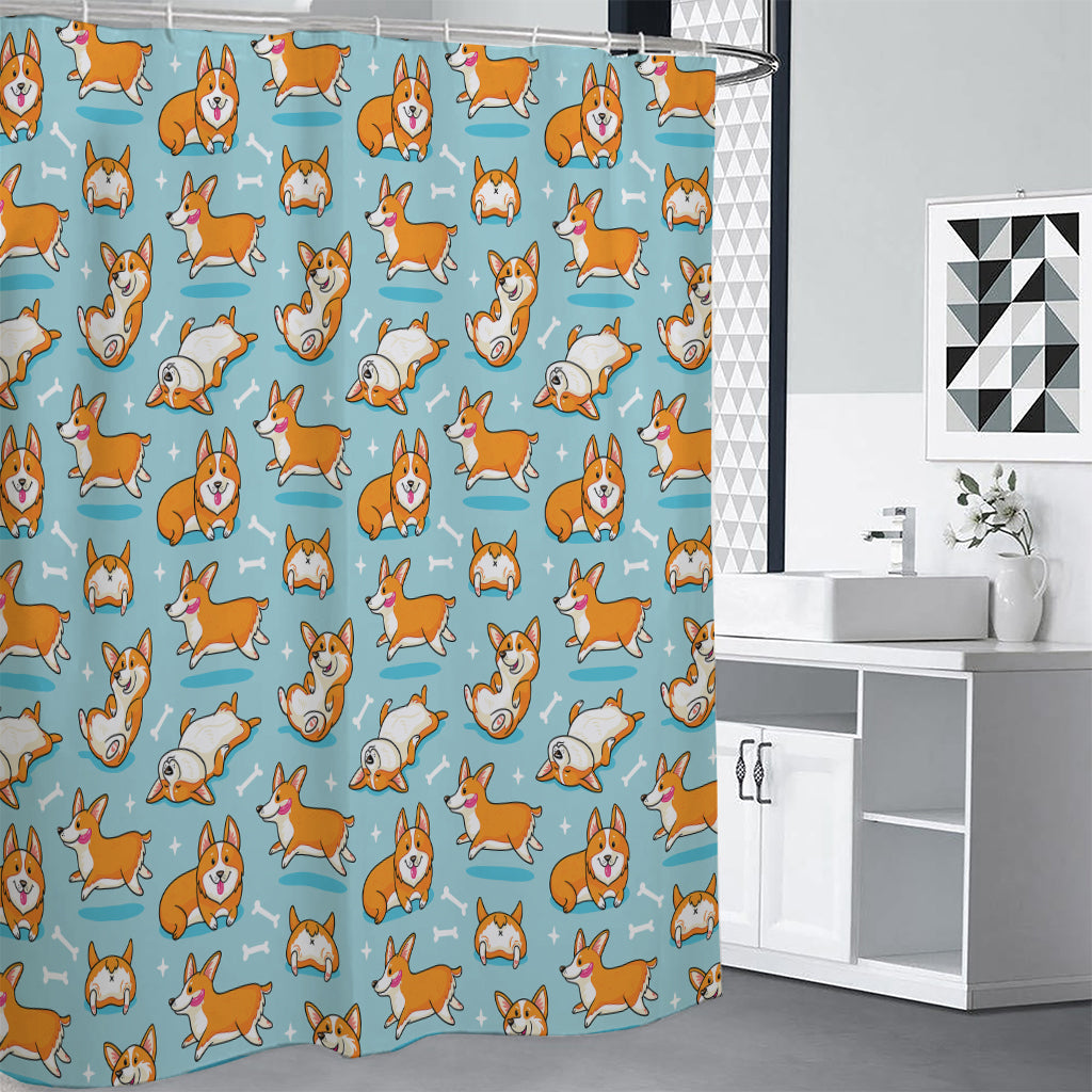 Happy Corgi Pattern Print Premium Shower Curtain