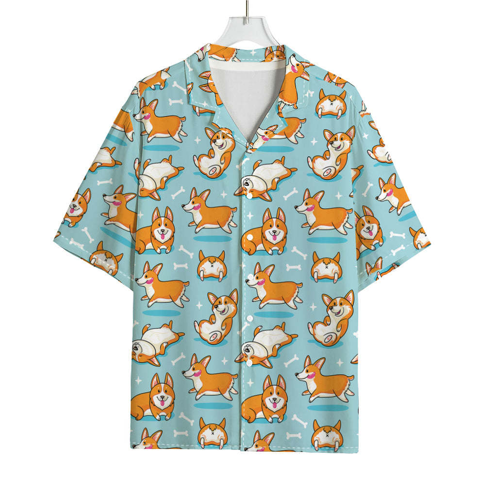 Happy Corgi Pattern Print Rayon Hawaiian Shirt