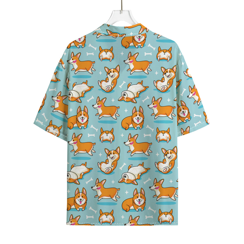 Happy Corgi Pattern Print Rayon Hawaiian Shirt