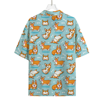 Happy Corgi Pattern Print Rayon Hawaiian Shirt