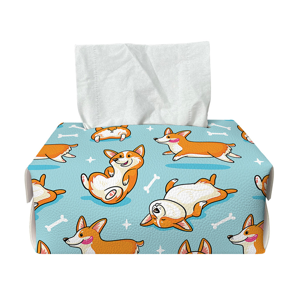 Happy Corgi Pattern Print Rectangle Tissue Box Cover