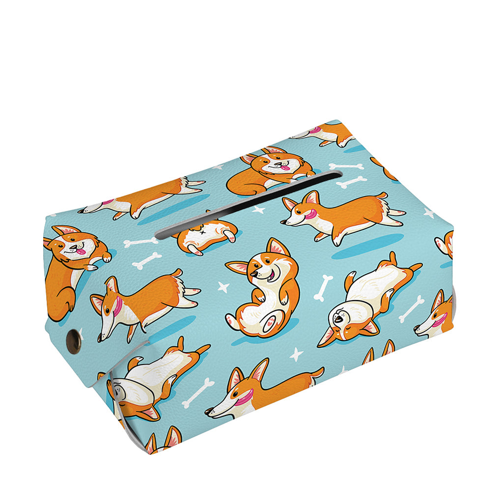 Happy Corgi Pattern Print Rectangle Tissue Box Cover