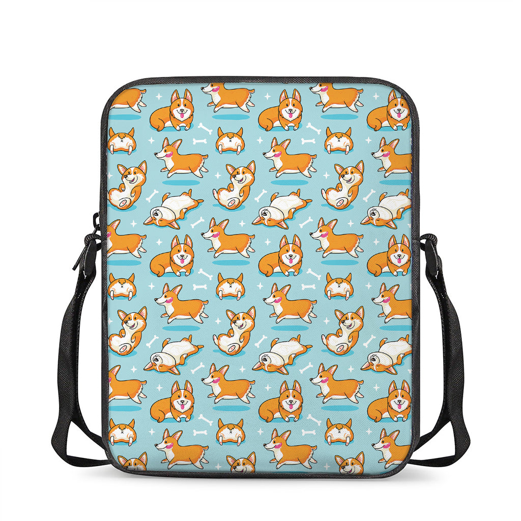 Happy Corgi Pattern Print Rectangular Crossbody Bag