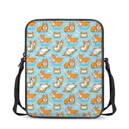 Happy Corgi Pattern Print Rectangular Crossbody Bag