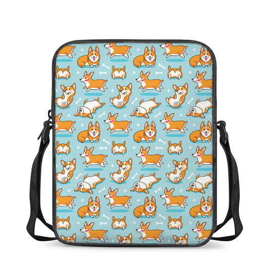 Happy Corgi Pattern Print Rectangular Crossbody Bag