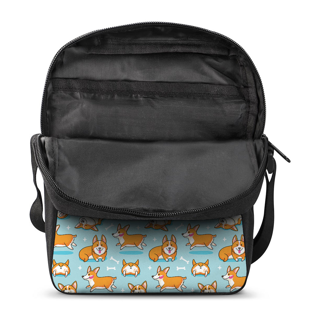 Happy Corgi Pattern Print Rectangular Crossbody Bag