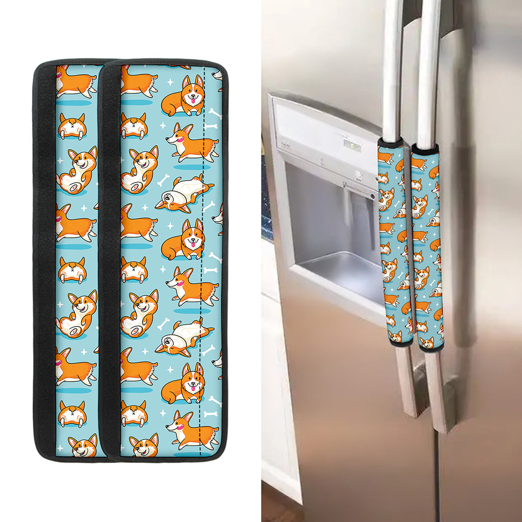 Happy Corgi Pattern Print Refrigerator Handle Covers