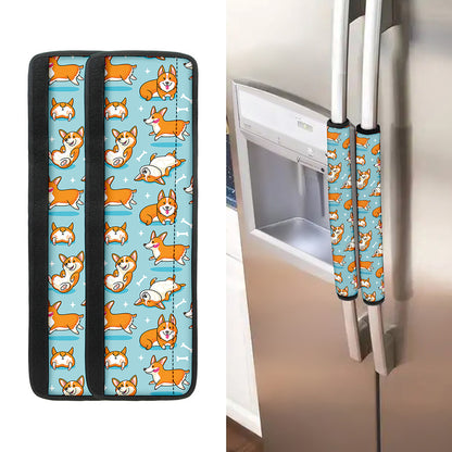 Happy Corgi Pattern Print Refrigerator Handle Covers