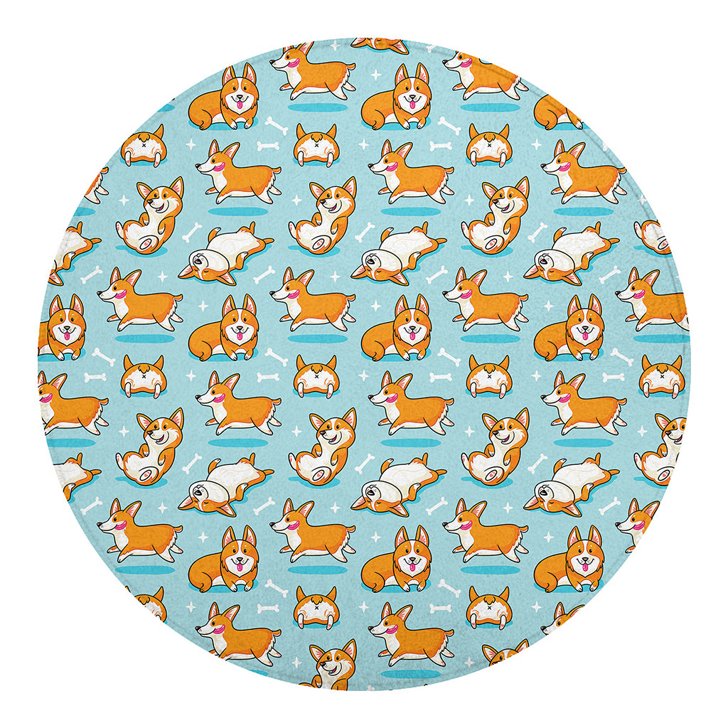 Happy Corgi Pattern Print Round Blanket
