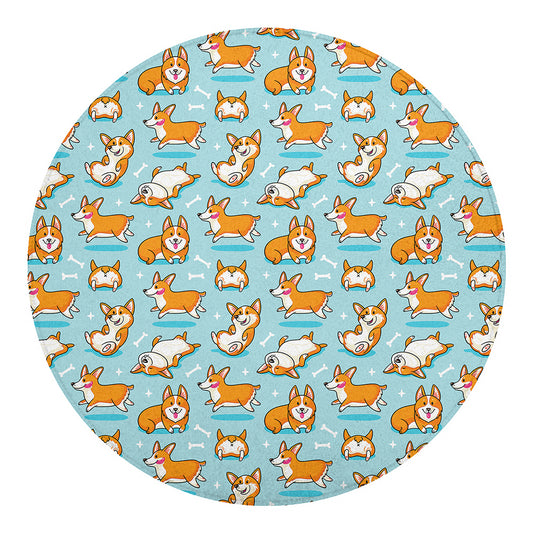 Happy Corgi Pattern Print Round Blanket