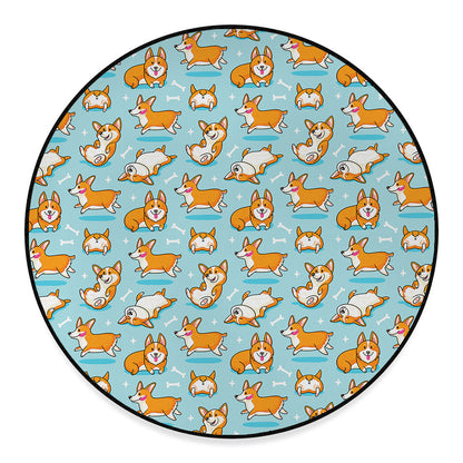 Happy Corgi Pattern Print Round Floor Mat