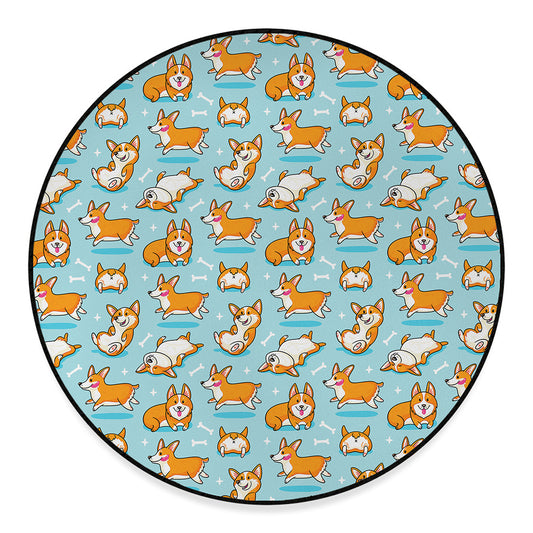 Happy Corgi Pattern Print Round Floor Mat
