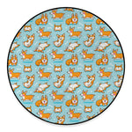 Happy Corgi Pattern Print Round Floor Mat