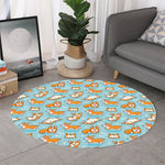 Happy Corgi Pattern Print Round Rug