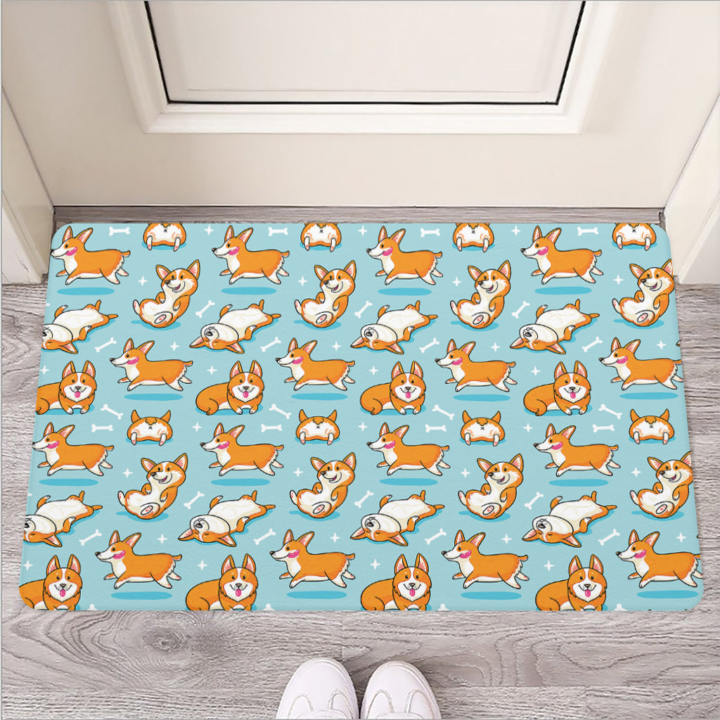 Happy Corgi Pattern Print Rubber Doormat