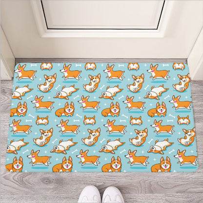 Happy Corgi Pattern Print Rubber Doormat