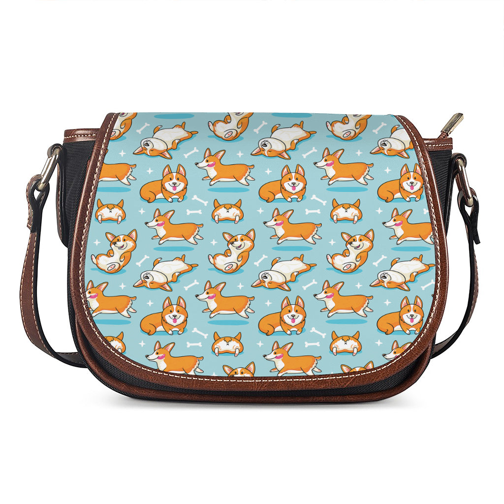 Happy Corgi Pattern Print Saddle Bag