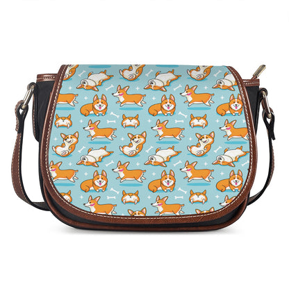 Happy Corgi Pattern Print Saddle Bag