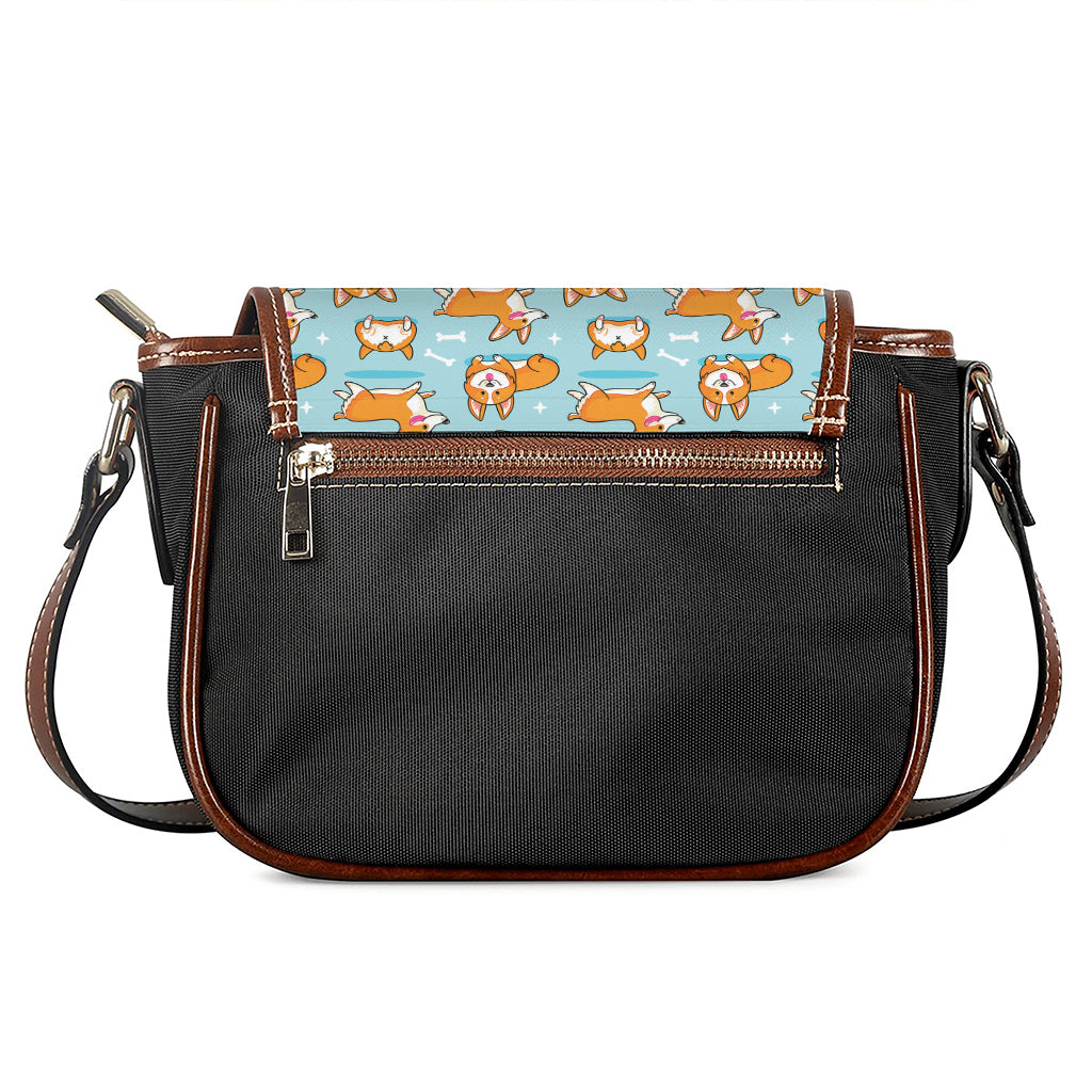 Happy Corgi Pattern Print Saddle Bag