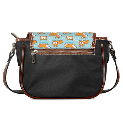 Happy Corgi Pattern Print Saddle Bag