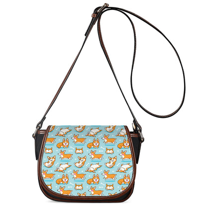 Happy Corgi Pattern Print Saddle Bag