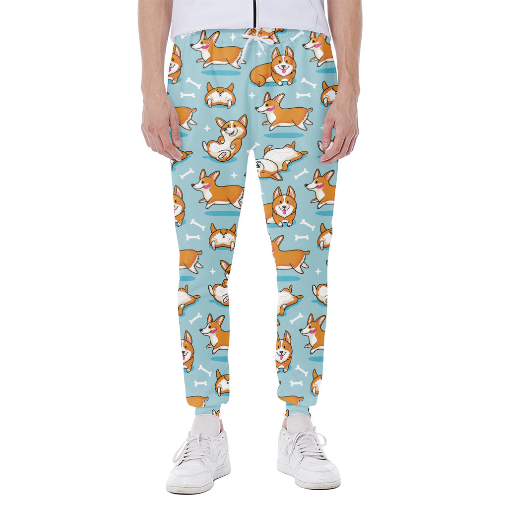 Happy Corgi Pattern Print Scuba Joggers
