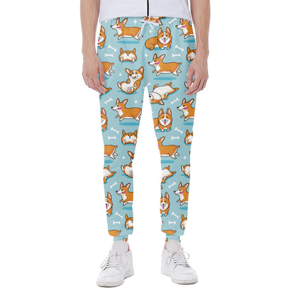 Happy Corgi Pattern Print Scuba Joggers