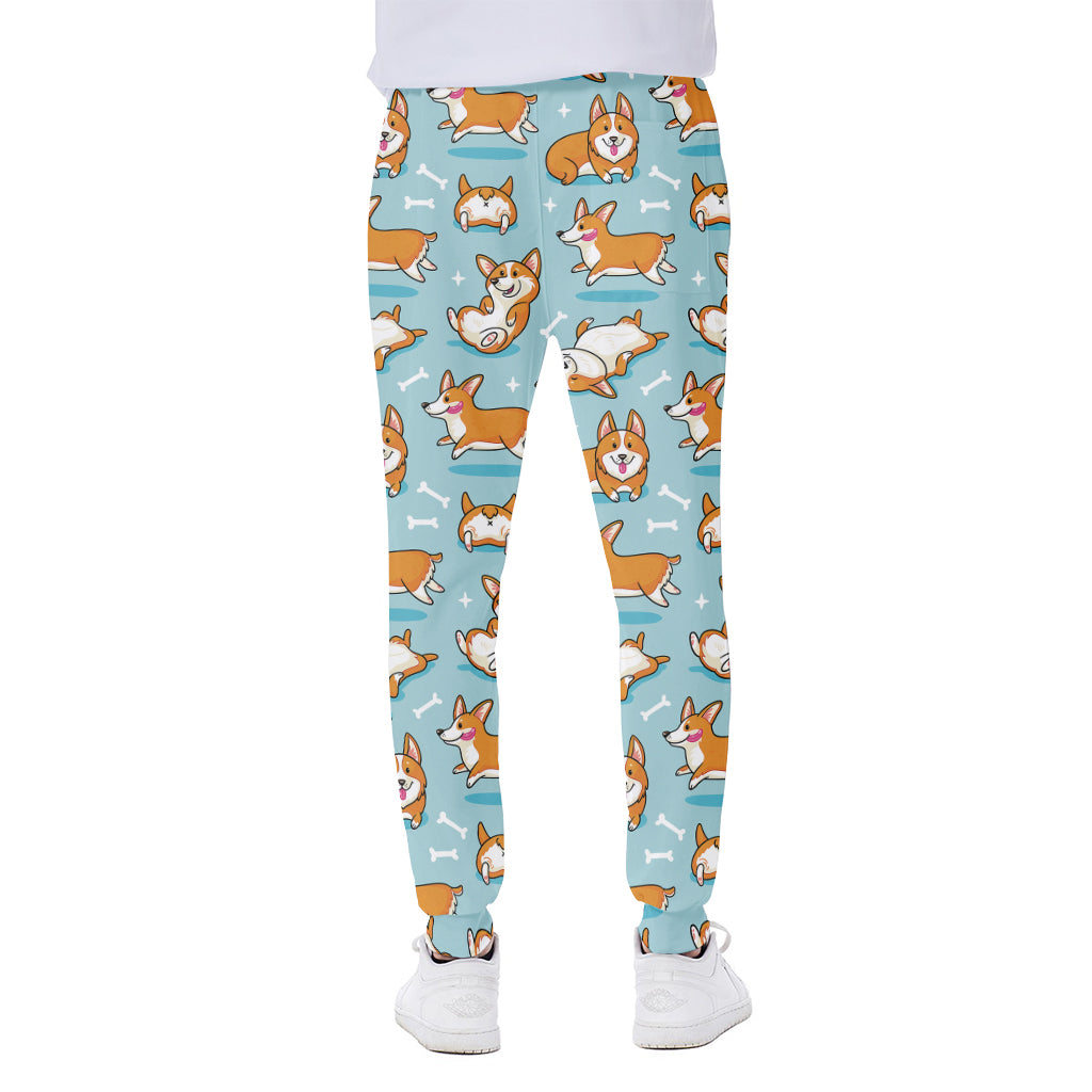Happy Corgi Pattern Print Scuba Joggers