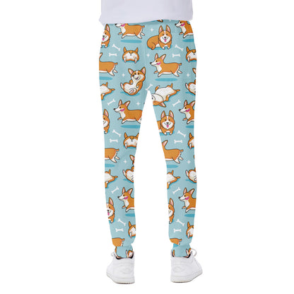 Happy Corgi Pattern Print Scuba Joggers