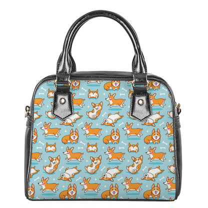 Happy Corgi Pattern Print Shoulder Handbag
