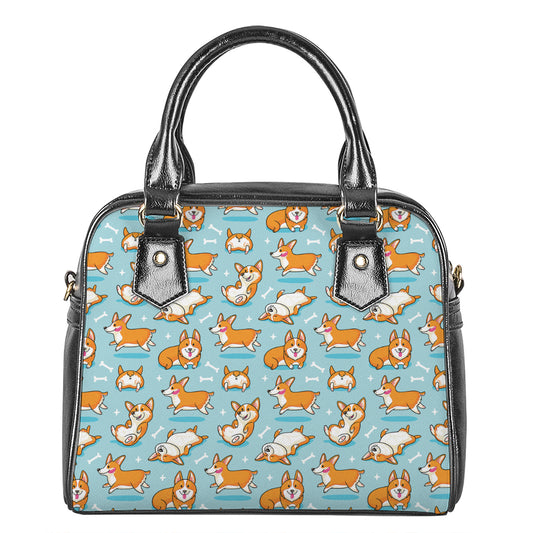 Happy Corgi Pattern Print Shoulder Handbag