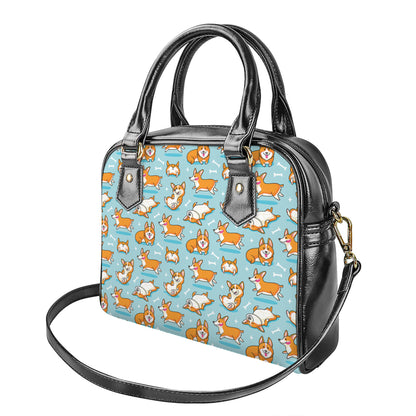 Happy Corgi Pattern Print Shoulder Handbag