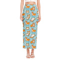 Happy Corgi Pattern Print Side Slit Maxi Skirt