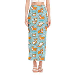 Happy Corgi Pattern Print Side Slit Maxi Skirt