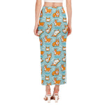 Happy Corgi Pattern Print Side Slit Maxi Skirt