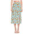 Happy Corgi Pattern Print Side Slit Midi Skirt