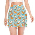 Happy Corgi Pattern Print Side Slit Mini Skirt