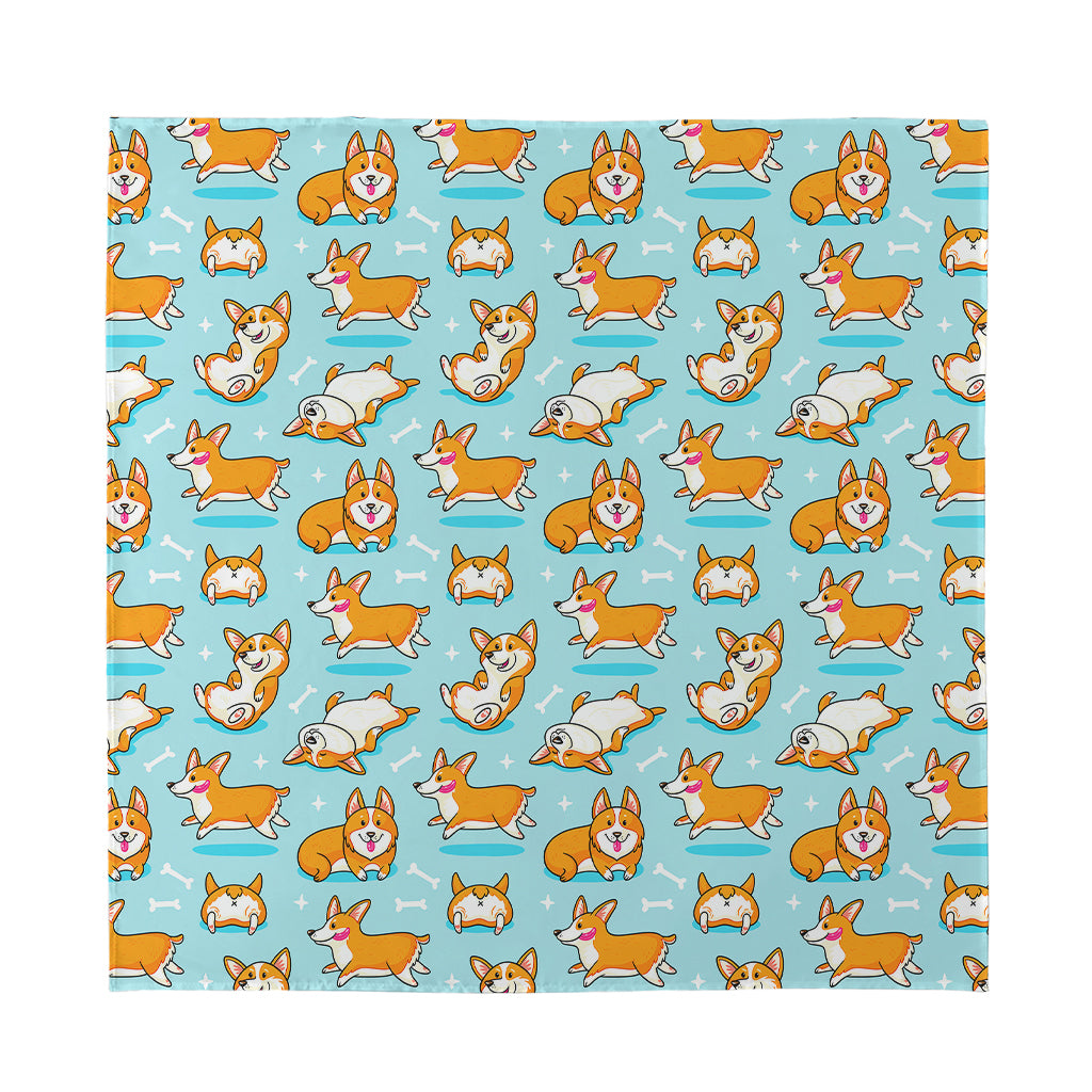 Happy Corgi Pattern Print Silk Bandana