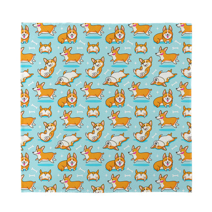 Happy Corgi Pattern Print Silk Bandana