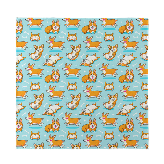 Happy Corgi Pattern Print Silk Bandana