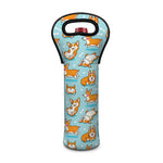 Happy Corgi Pattern Print Single Neoprene Wine Tote