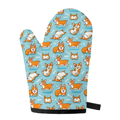 Happy Corgi Pattern Print Single Oven Mitt