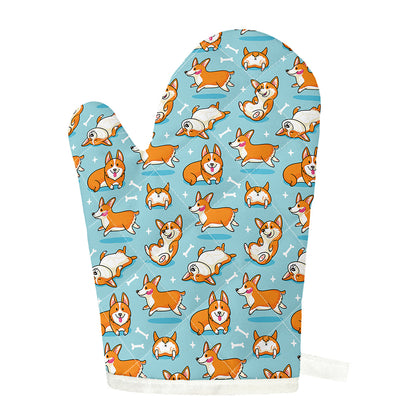 Happy Corgi Pattern Print Single Oven Mitt