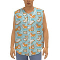 Happy Corgi Pattern Print Sleeveless Baseball Jersey