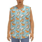 Happy Corgi Pattern Print Sleeveless Baseball Jersey