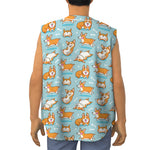 Happy Corgi Pattern Print Sleeveless Baseball Jersey